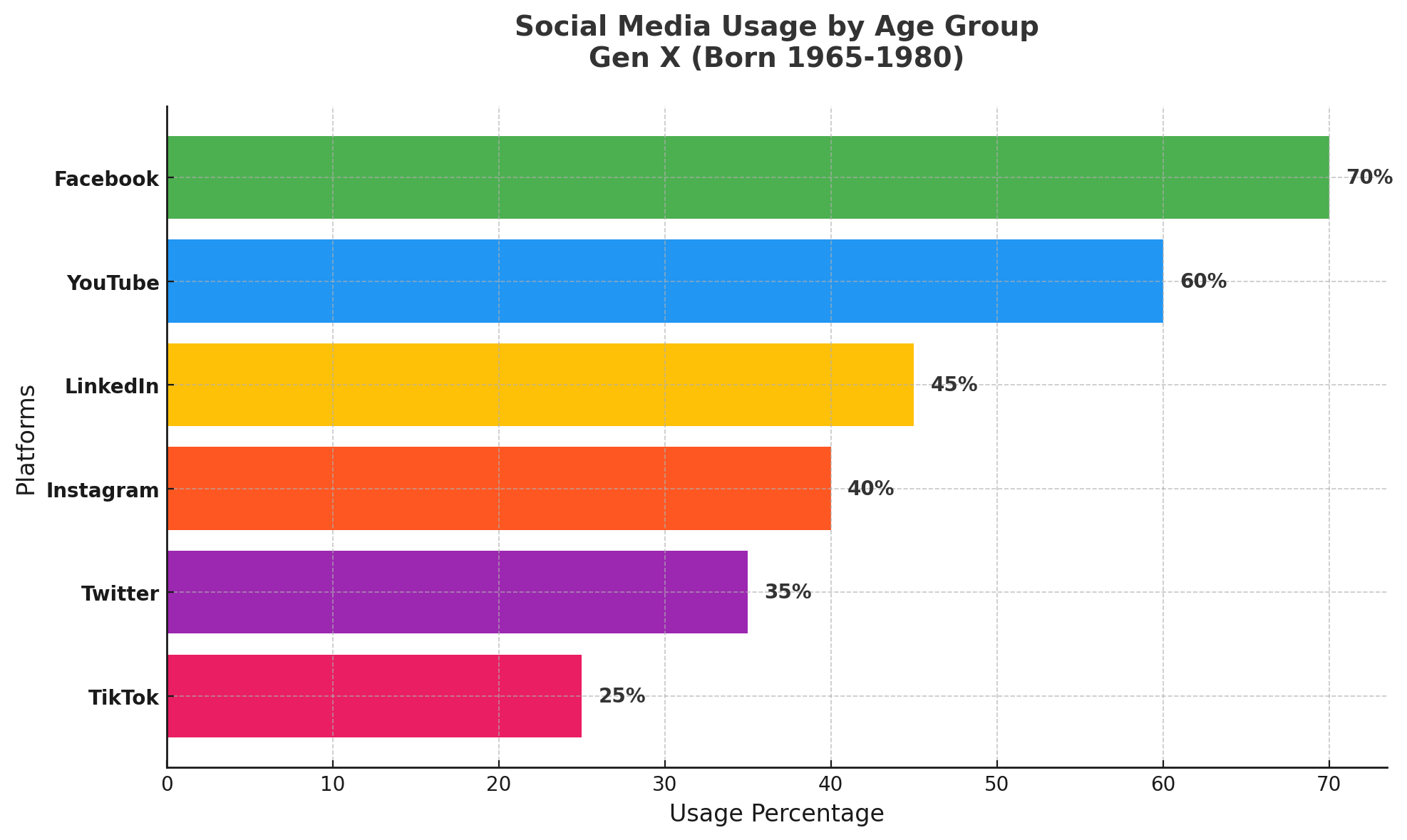 Social Media Usage By Age Group Gen X (Born 1965-1980)